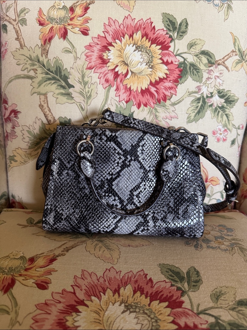 Michael Kors Black and Gray Snake-Embossed Satchel - Picture 3 of 3